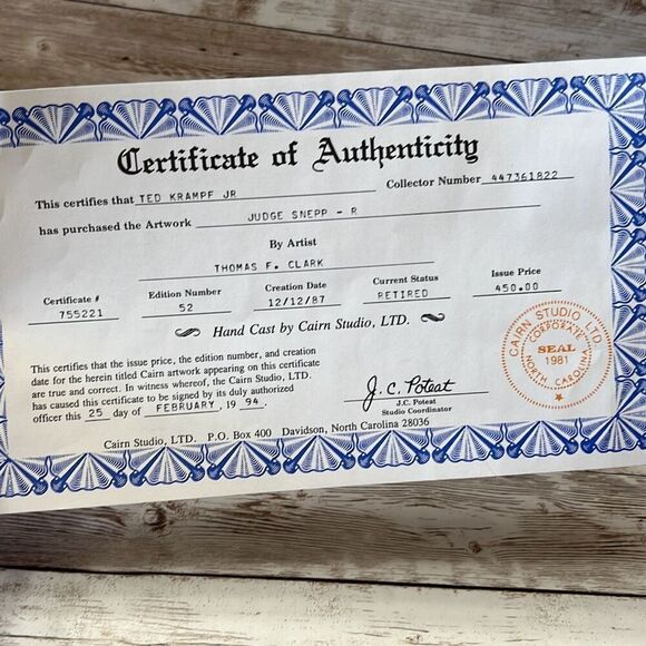 Tom Clark Gnome Figurine SIGNED Judge Snepp Vintage sculpture lawyer gift court - Picture 16 of 16